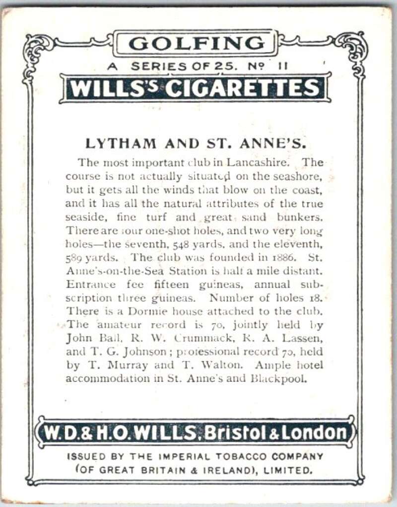 1924 W.D. & H.O. Will's Cigarettes Golf #11 Lythan & St.Anne's  V50974