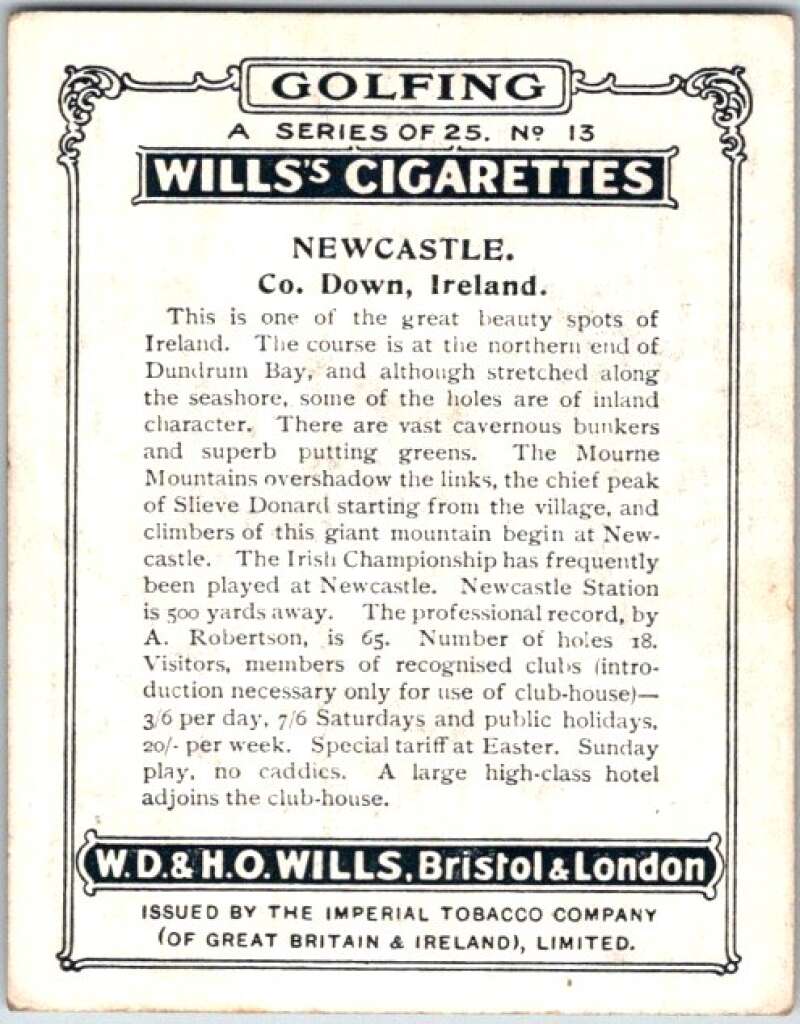 1924 W.D. & H.O. Will's Cigarettes Golf #13 Newcastle  V50976