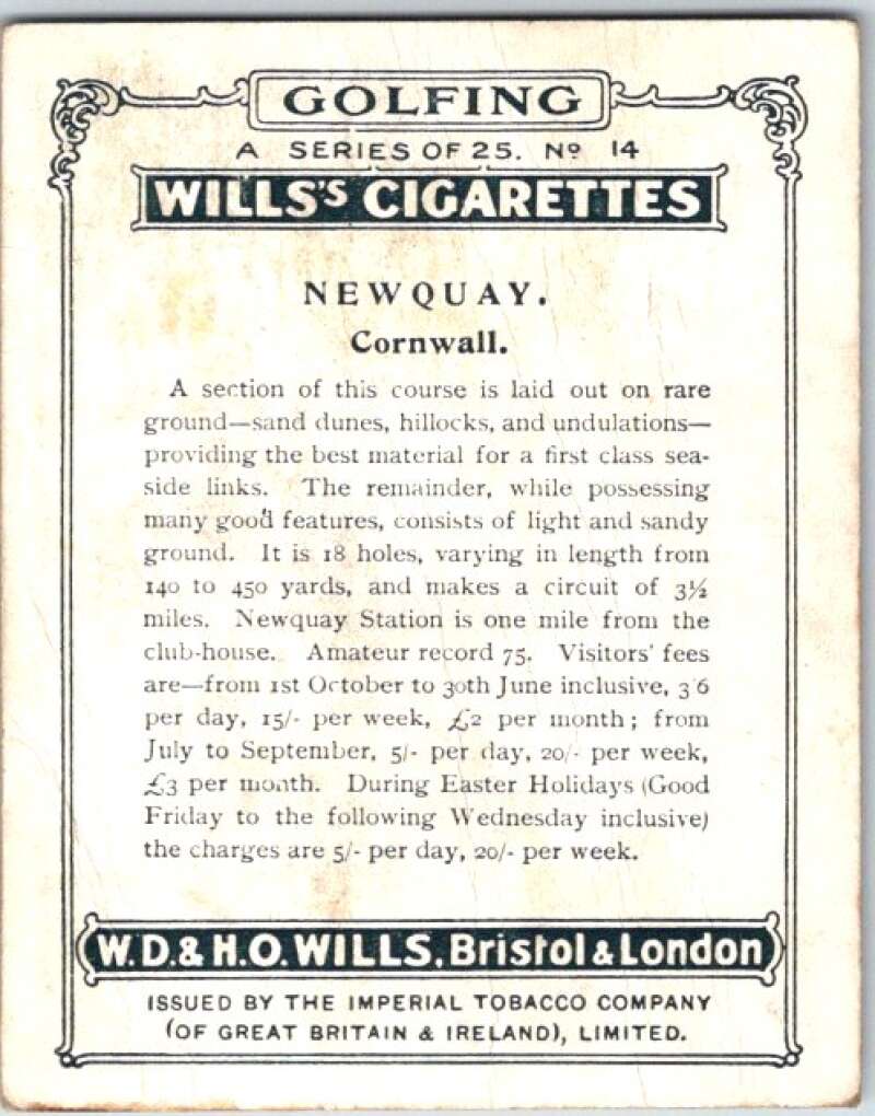 1924 W.D. & H.O. Will's Cigarettes Golf #14 NewQuay  V50977