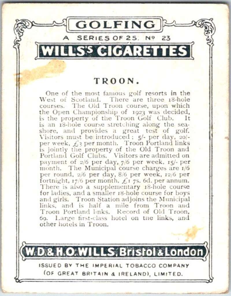 1924 W.D. & H.O. Will's Cigarettes Golf #23 Troon  V50986