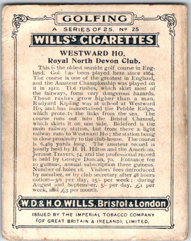 1924 W.D. & H.O. Will's Cigarettes Golf #25 Westward Ho.  V50988