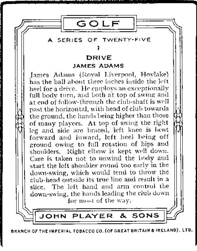 1939 John Player & Sons Cigarettes Golf #1 James Adams  V50990