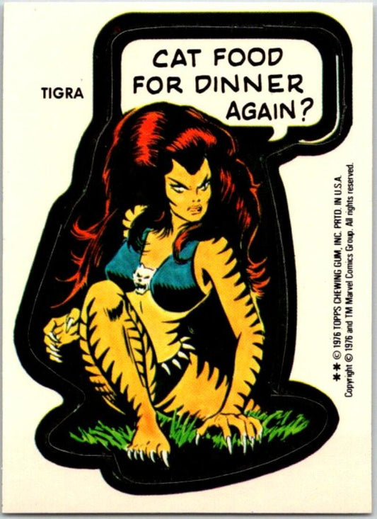 1976 Topps Marvel Super Heroes Stickers - Tigra Cat Food For Dinner V51091