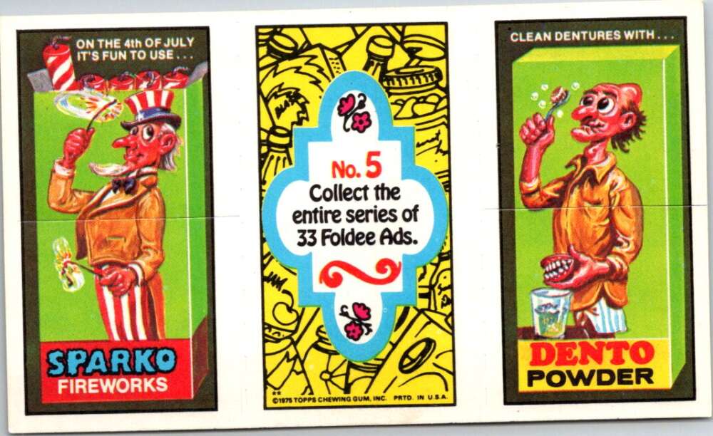 1975 Topps Foldee Mad-Ads #5 Fireworls-Dento Powder-Cigars