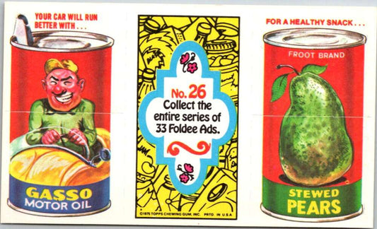 1975 Topps Foldee Mad-Ads #26 Motor Oil-Stewed Pears-Frogs Legs
