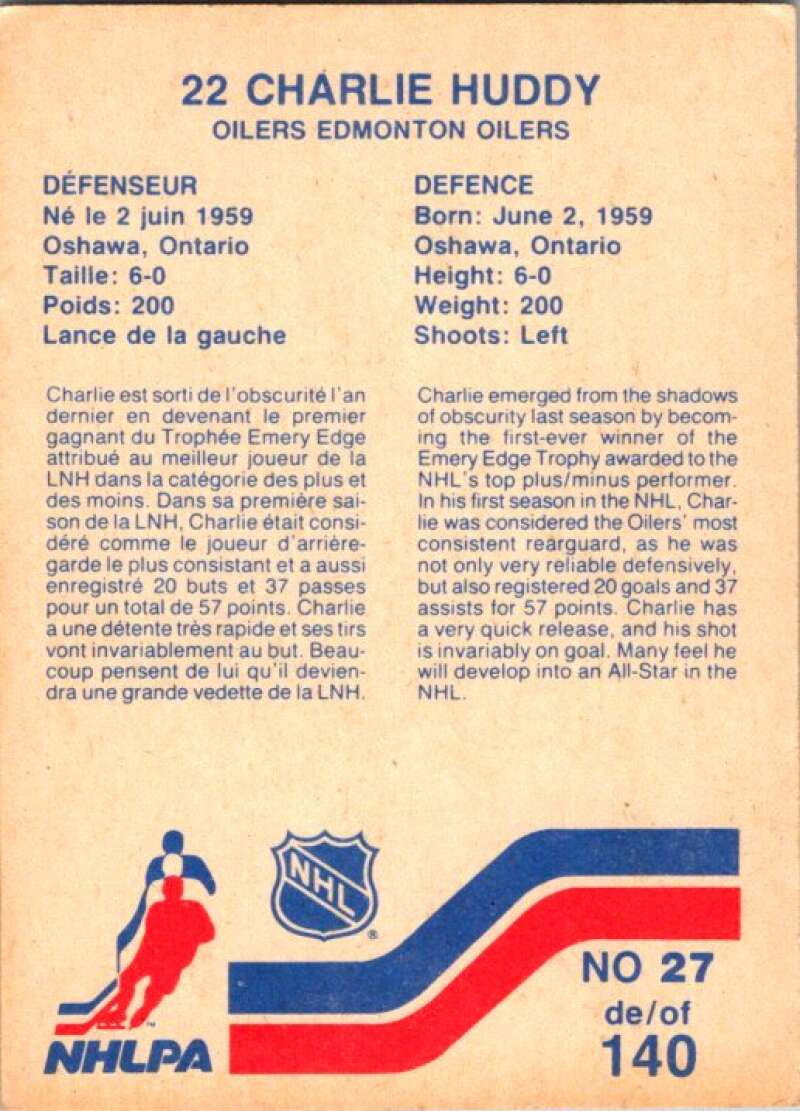 1983-84 Vachon Food Oilers #27 Charlie Huddy  V51287 Image 2