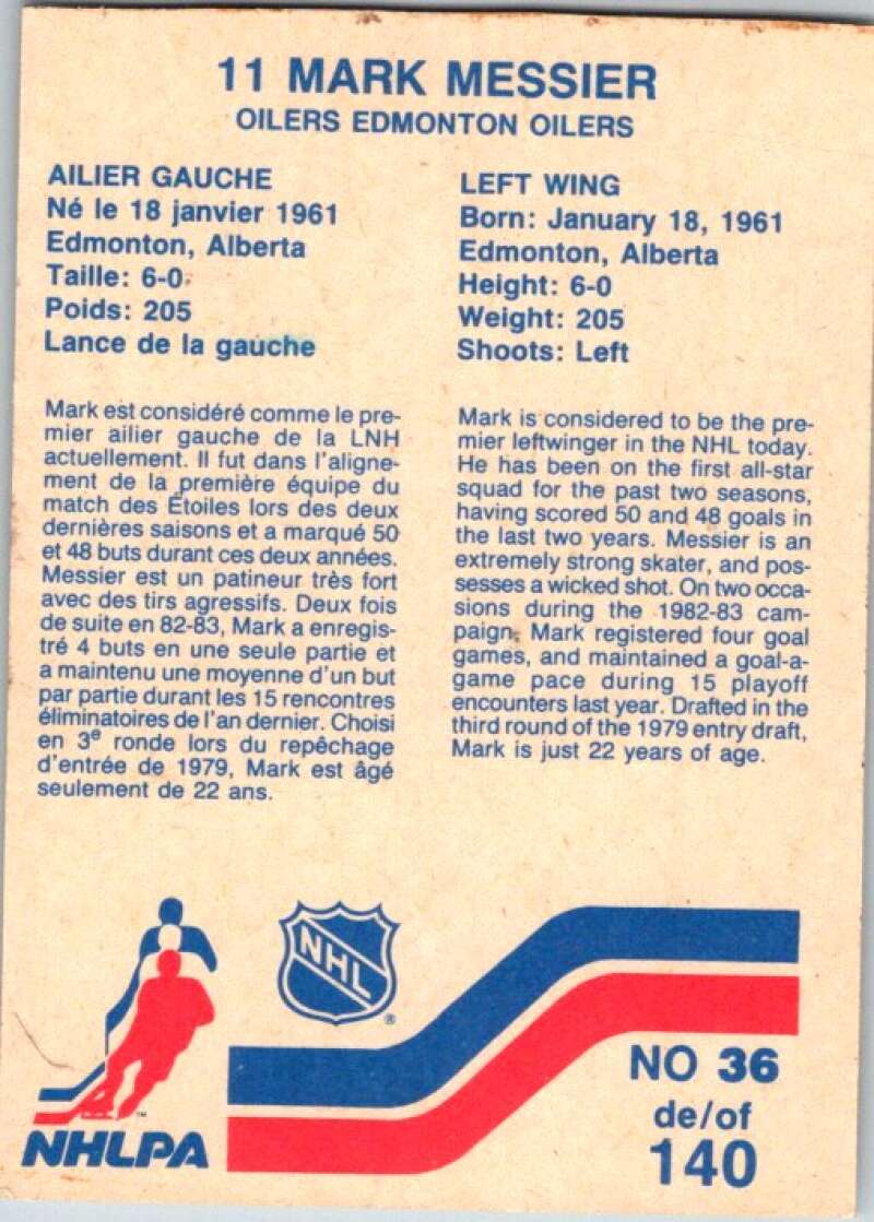 1983-84 Vachon Food Oilers #36 Mark Messier  V51303 Image 2