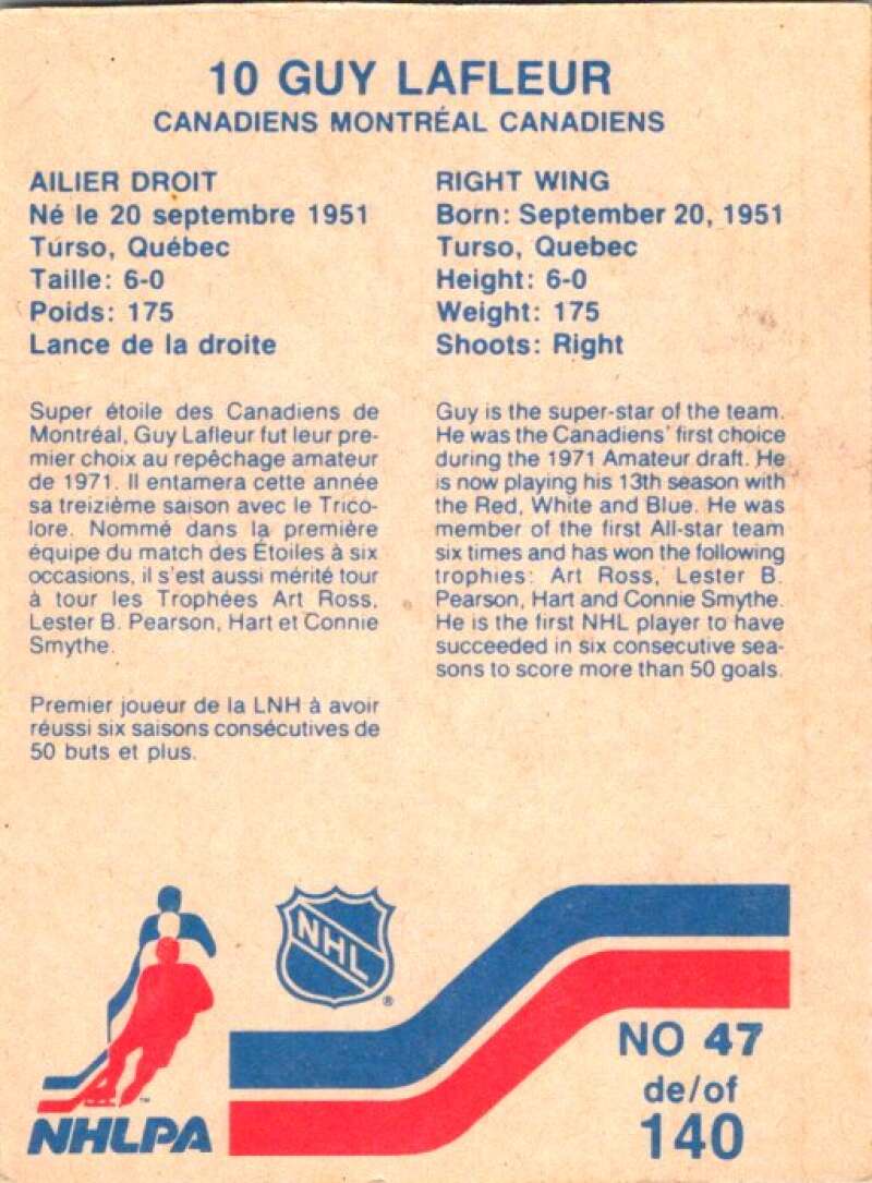 1983-84 Vachon Food Canadiens #47 Guy Lafleur  V51316 Image 2