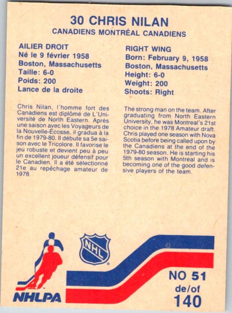 1983-84 Vachon Food Canadiens #51 Chris Nilan  V51323 Image 2