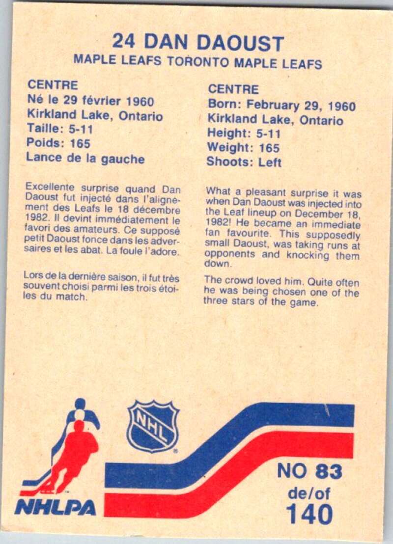 1983-84 Vachon Food Maple Leafs #83 Dan Daoust  V51372 Image 2