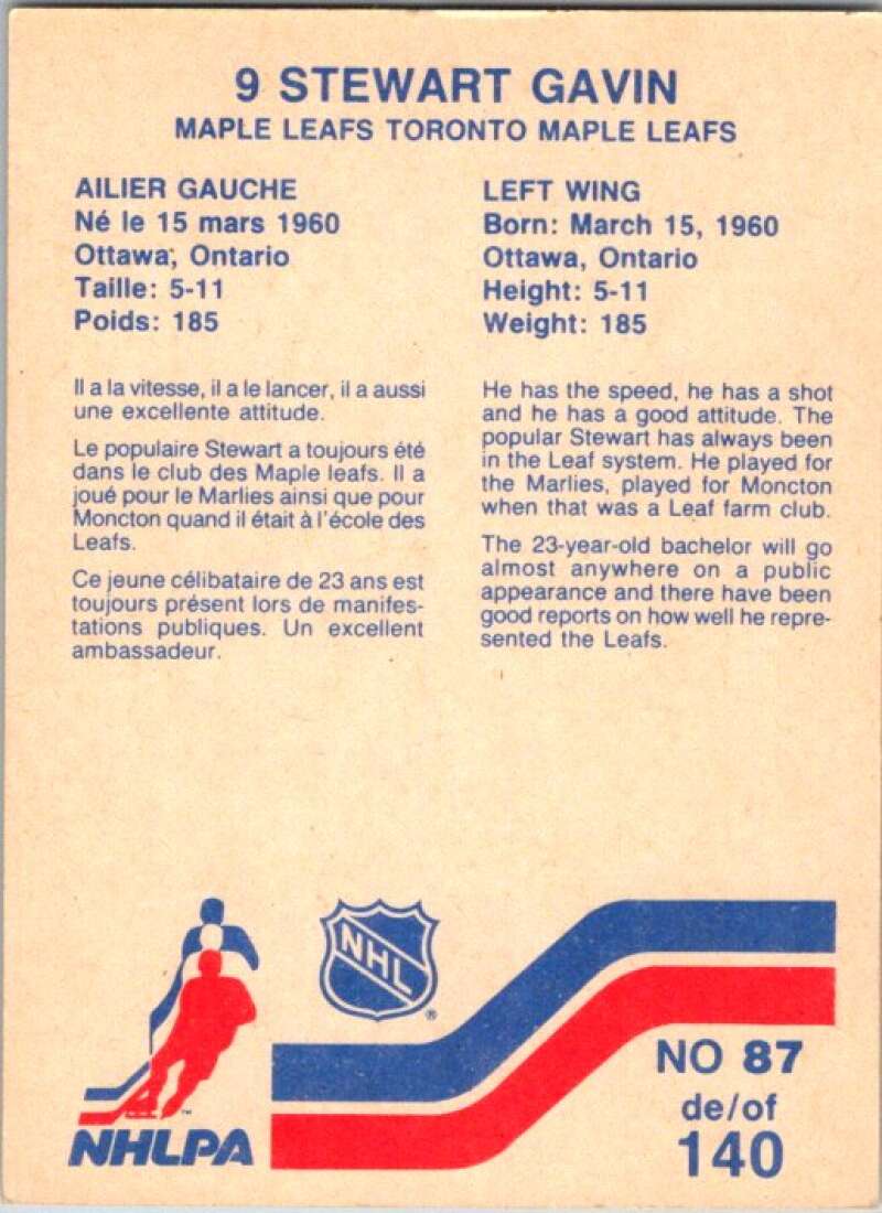 1983-84 Vachon Food Maple Leafs #87 Stewart Gavin  V51378 Image 2