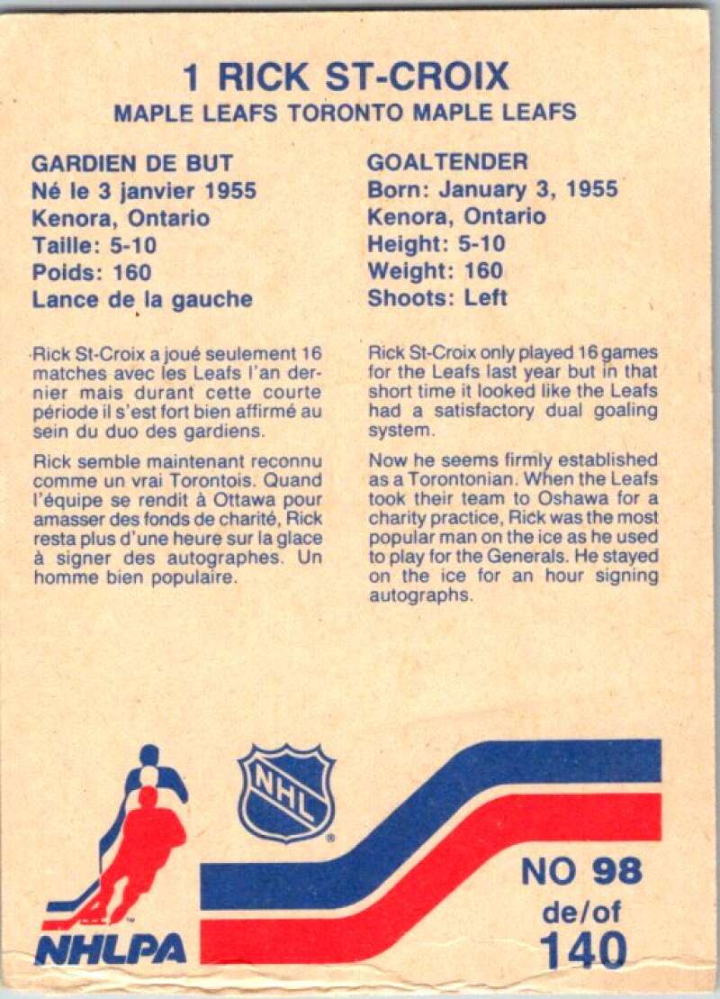 1983-84 Vachon Food Maple Leafs #98 Rick St-Croix  V51393 Image 2