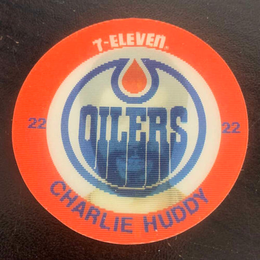 1984-85 7-Eleven Hockey Disc Charlie Huddy Oilers  V51530 Image 1
