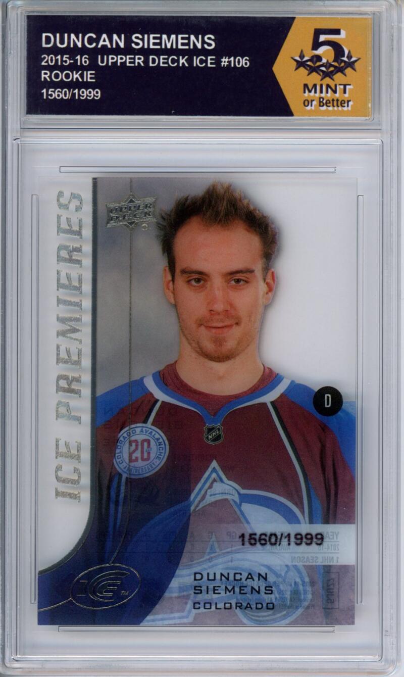 HCWPP - 2015-16 Upper Deck Ice #106 Duncan Siemens Graded Rookie RC - 294226 Image 1