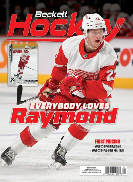 February 2022 Beckett Hockey Monthly Magazine - Lucas Raymond Wings Cover  Image 1