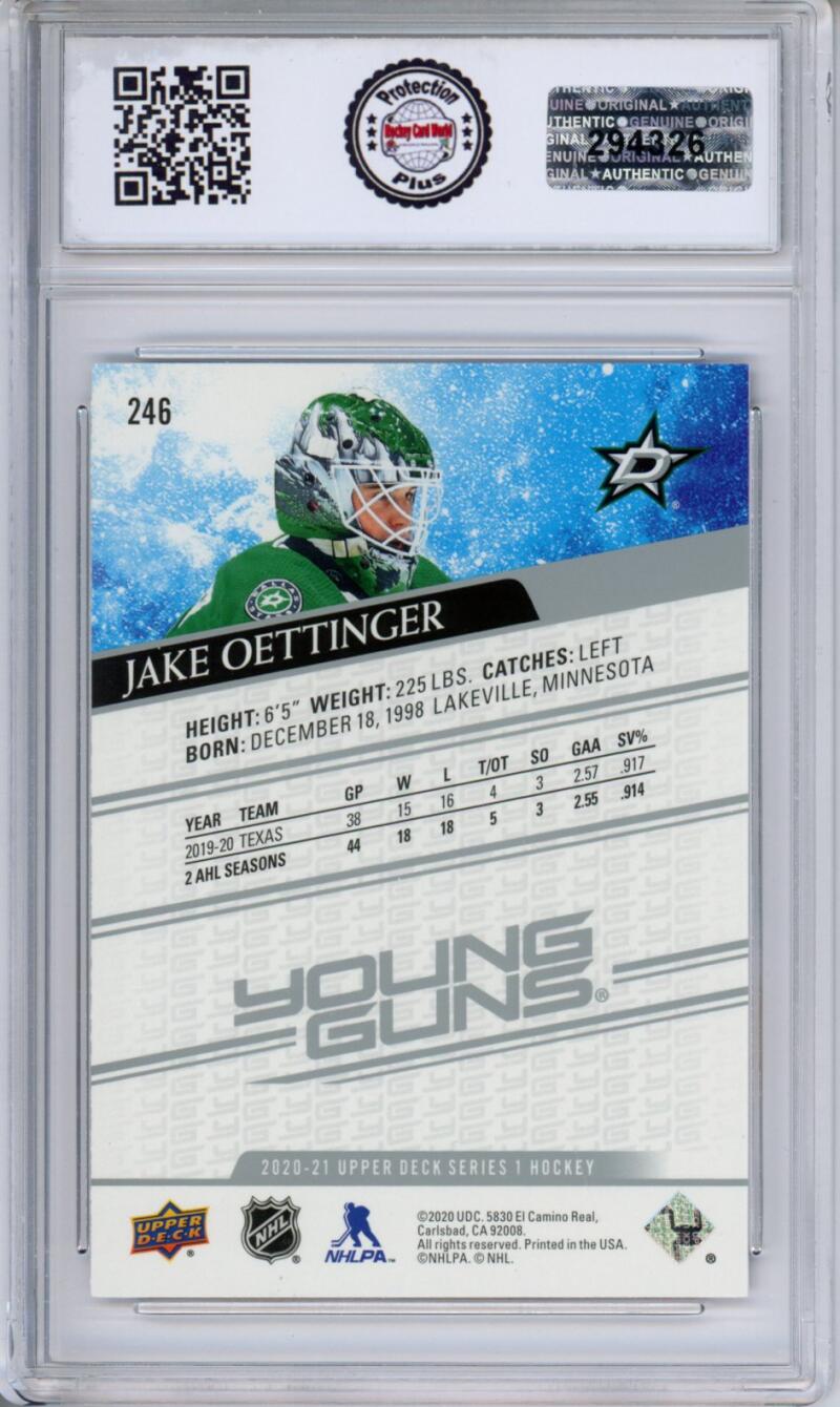 HCWPP - 2020-21 Upper Deck YG #246 Jake Oettinger Graded Rookie RC - 294326 Image 2