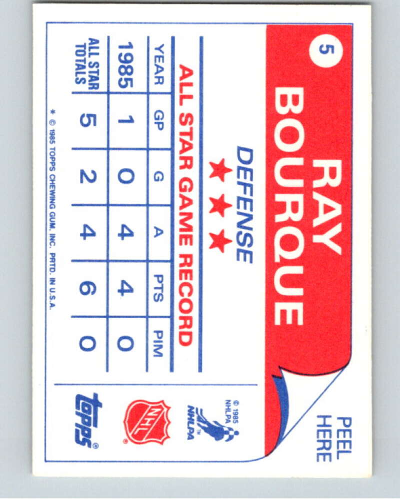 1985-86 Topps Sticker Inserts #5 Ray Bourque  Boston Bruins  V52741 Image 2