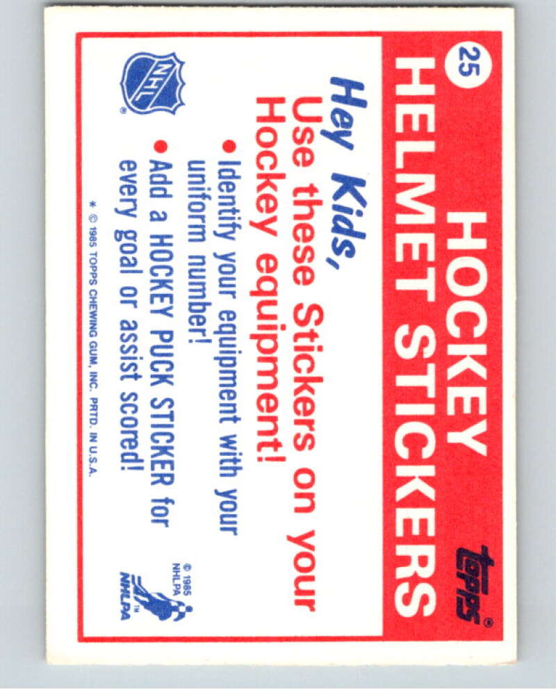 1985-86 Topps Sticker Inserts #25 6/Hartford Whalers   V52831 Image 2
