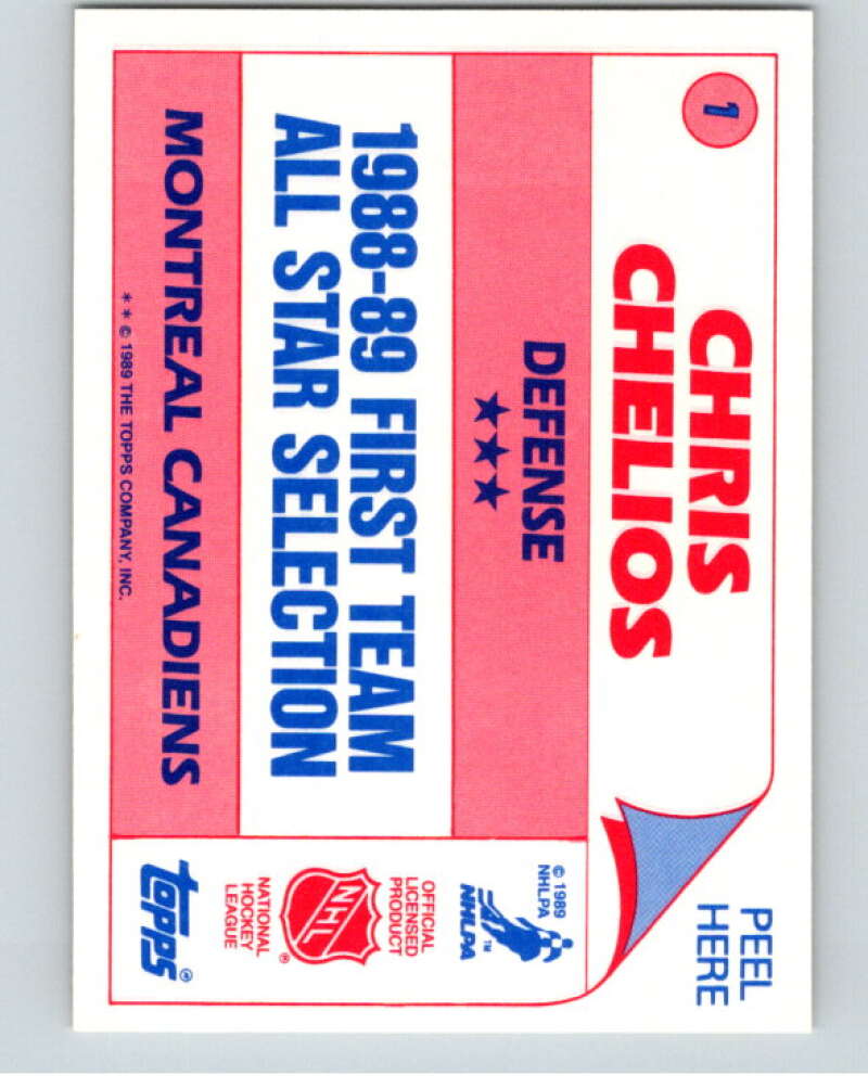 1989-90 Topps Stickers #1 Chris Chelios  Montreal Canadiens  V52938 Image 2