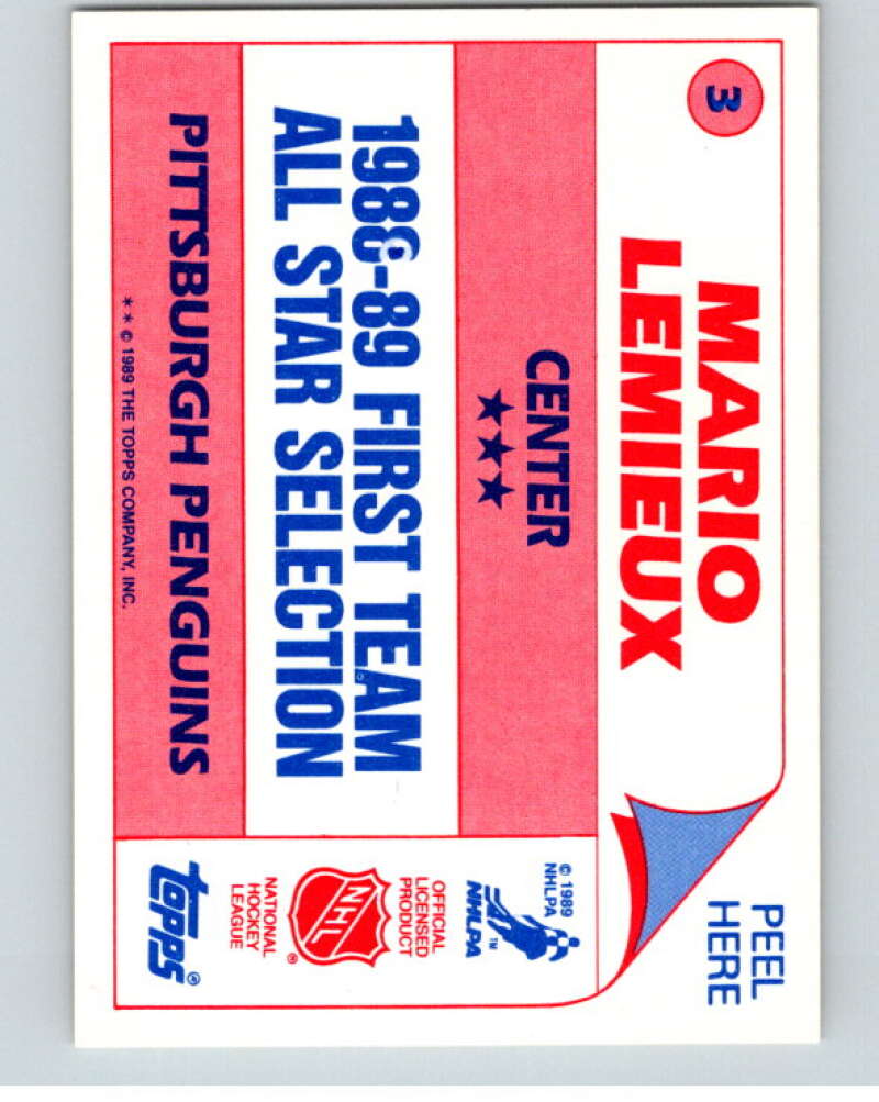 1989-90 Topps Stickers #3 Mario Lemieux  Pittsburgh Penguins  V52945 Image 2