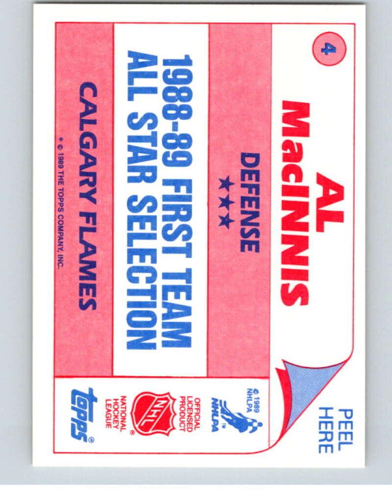 1989-90 Topps Stickers #4 Al MacInnis  Calgary Flames  V52947 Image 2