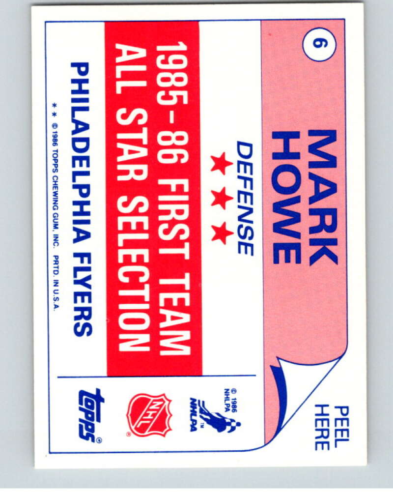 1986-87 Topps Stickers #6 Mark Howe  V52999 Image 2