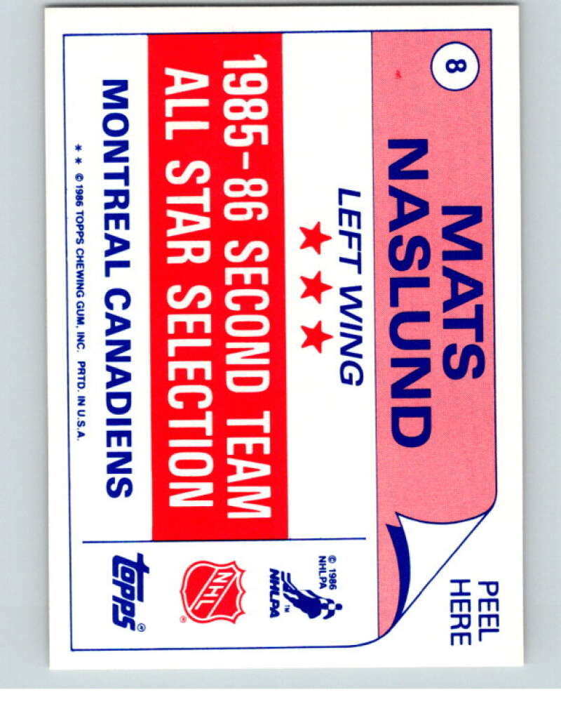 1986-87 Topps Stickers #8 Mats Naslund  V53002 Image 2