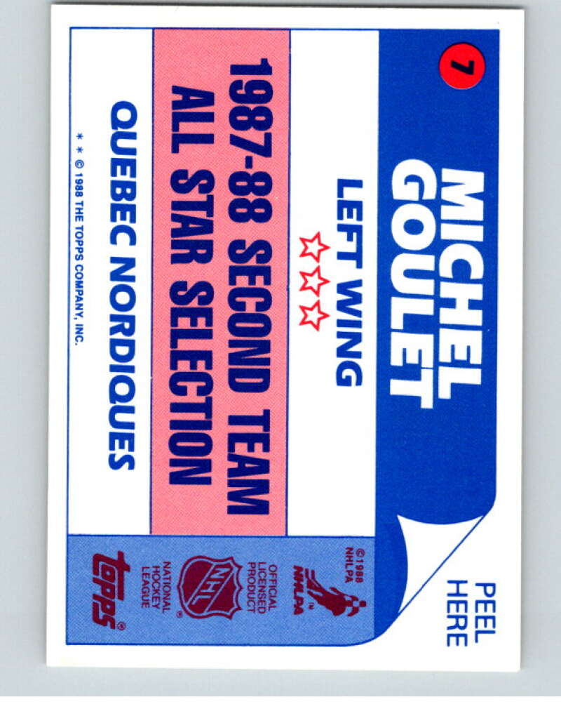 1988-89 Topps Stickers #7 Michel Goulet  Quebec Nordiques  V53027 Image 2