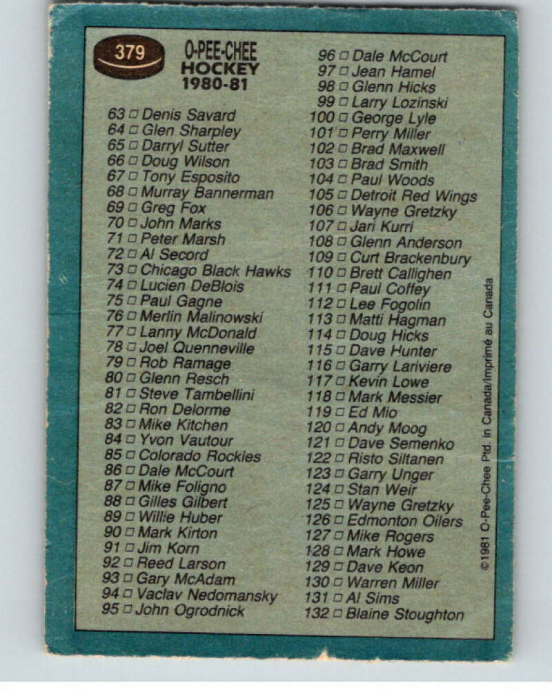 1981-82 O-Pee-Chee #379 Checklist   V53103 Image 2