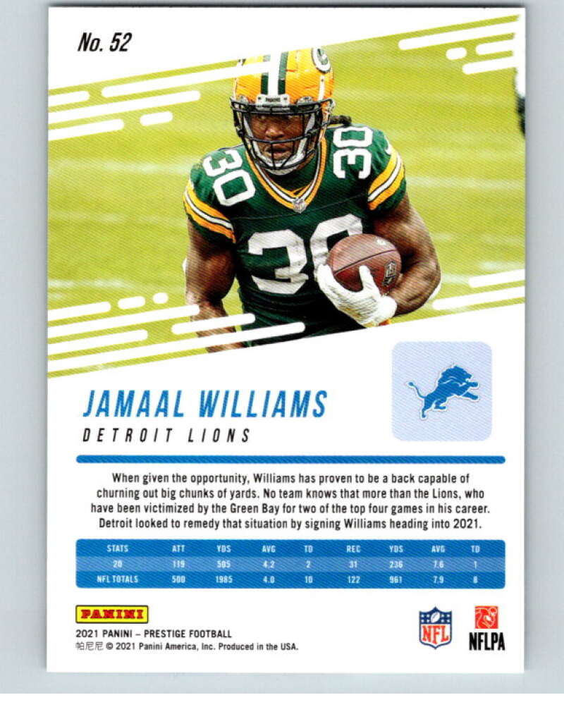 2021 Panini Prestige #52 Jamaal Williams  Detroit Lions  V53217 Image 2