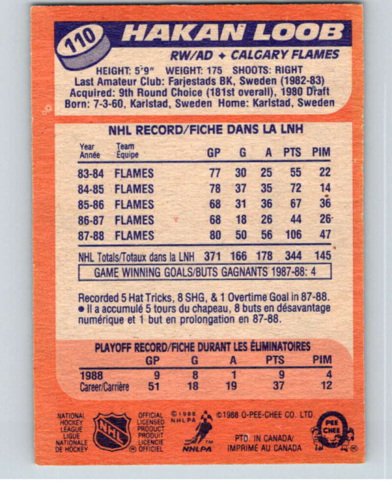 1988-89 O-Pee-Chee #110 Hakan Loob  Calgary Flames  V53502 Image 2
