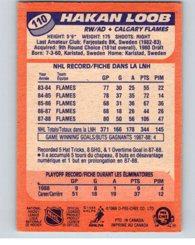 1988-89 O-Pee-Chee #110 Hakan Loob  Calgary Flames  V53503 Image 2