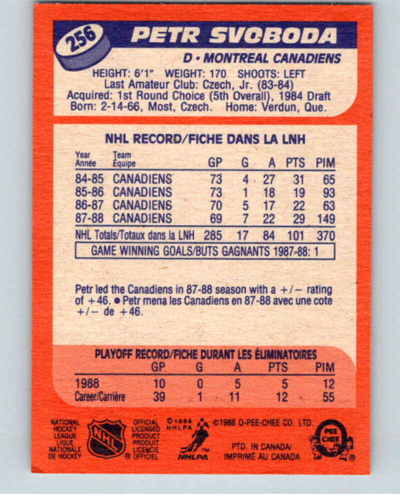 1988-89 O-Pee-Chee #256 Petr Svoboda  RC Rookie Montreal Canadiens  V53791 Image 2