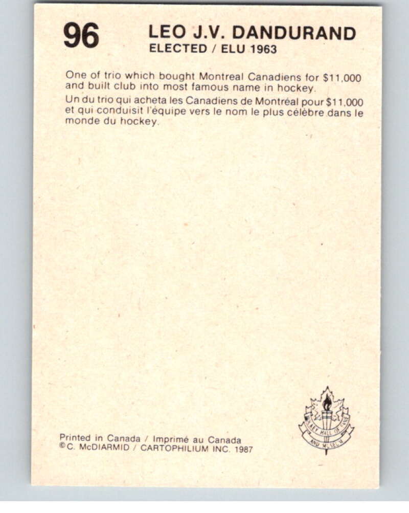 1987 Cartophilium Hockey Hall of Fame #96 Leo Dandurand  V54058 Image 2