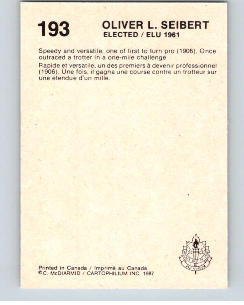 1987 Cartophilium Hockey Hall of Fame #193 Oliver Seibert  V54155 Image 2