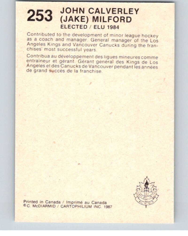 1987 Cartophilium Hockey Hall of Fame #253 Jake Milford  V54214 Image 2