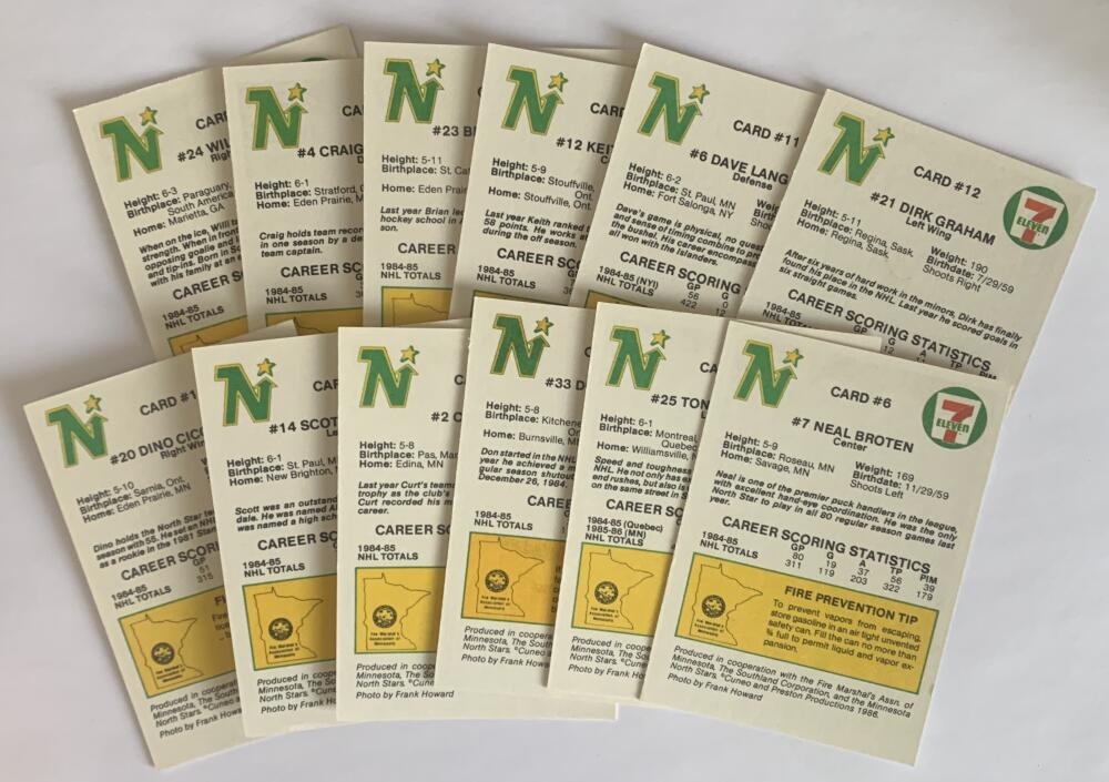 1985-86 Minnesota North Stars Hockey 7-Eleven Complete Team Set 1-12 -  V54255 Image 2