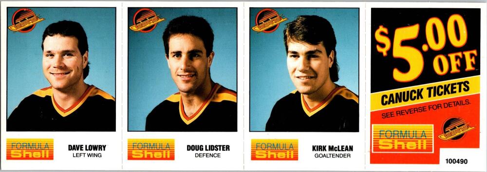 1987-88 Formula Shell Uncut Sheet Vancouver Canucks - Lowry-Lidster-Mclean -2 Image 1