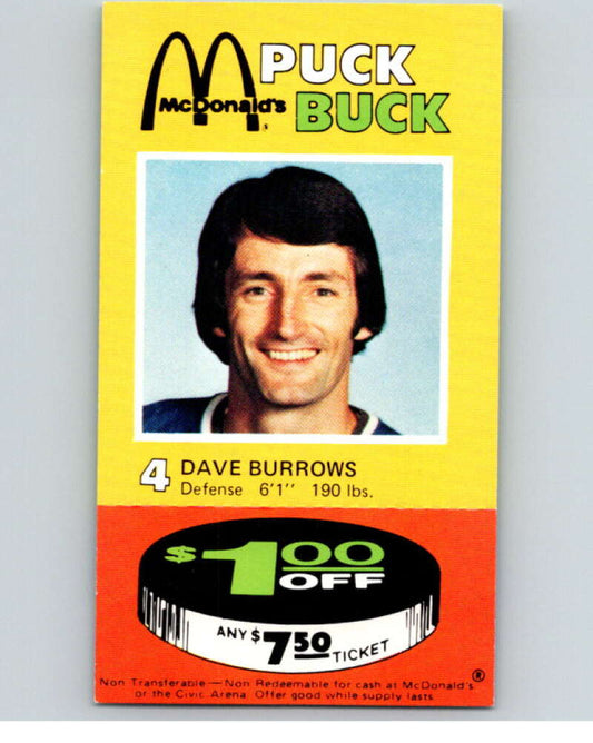 1977-78 McDonald's Puck Buck Hockey  #4 Dave Burrows  V54281 Image 1