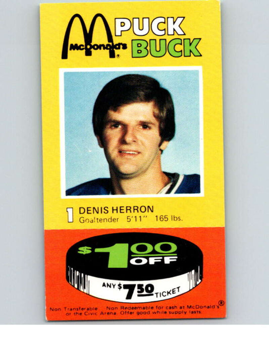 1977-78 McDonald's Puck Buck Hockey  #1 Denis Herron  V54282 Image 1