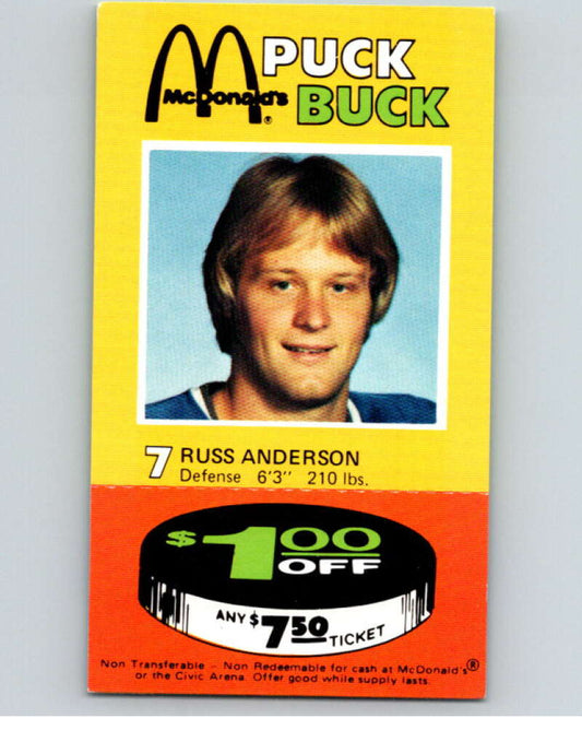 1977-78 McDonald's Puck Buck Hockey  #7 Russ Anderson  V54286 Image 1