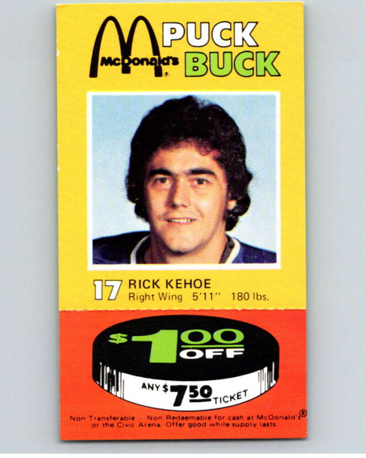 1977-78 McDonald's Puck Buck Hockey  #17 Rick Kehoe  V54291 Image 1