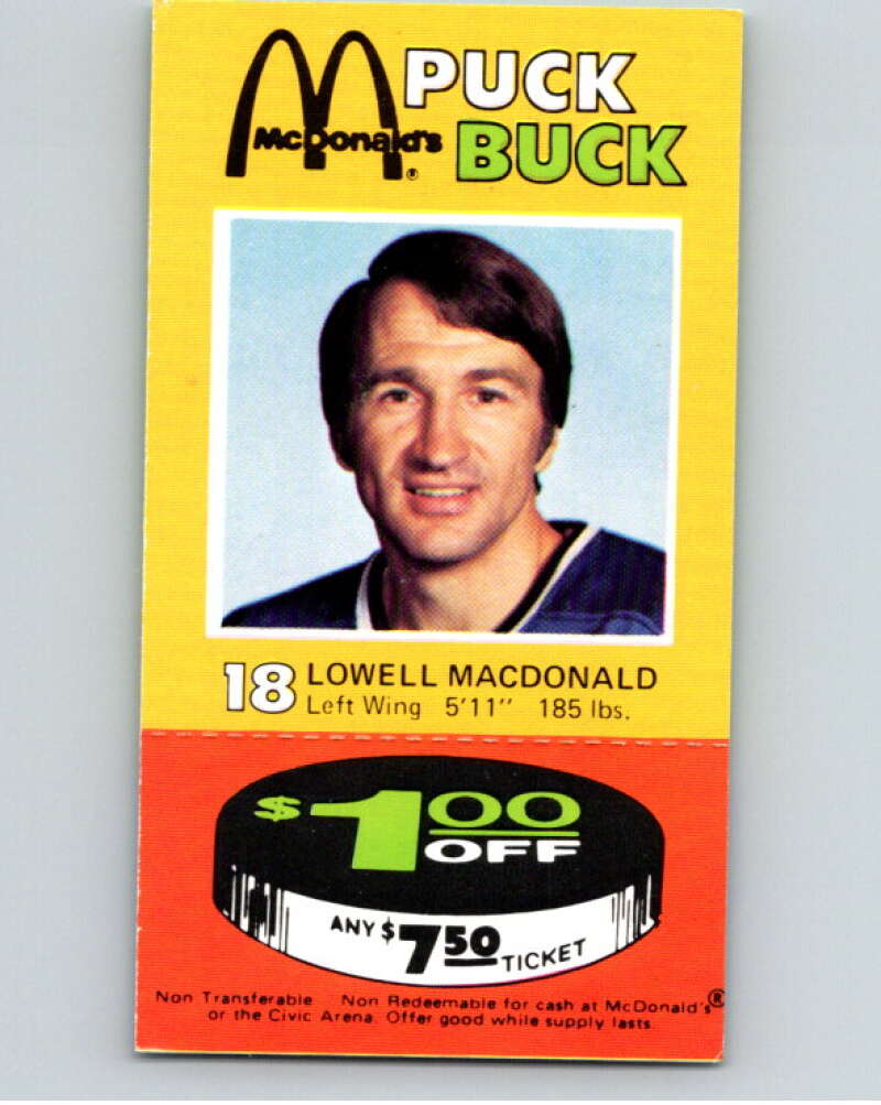 1977-78 McDonald's Puck Buck Hockey  #18 Lowell MacDonald  V54292 Image 1