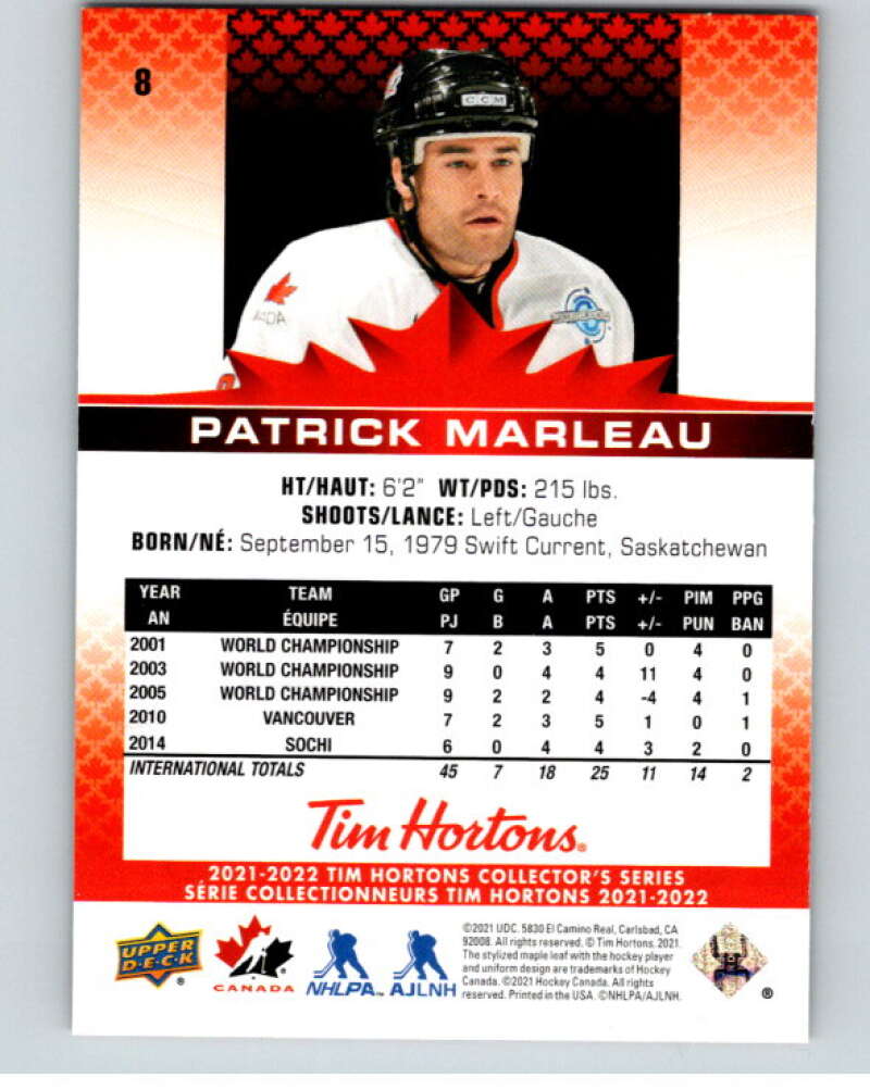 2021-22 Upper Deck Tim Hortons Team Canada  #8 Patrick Marleau    V52536 Image 2