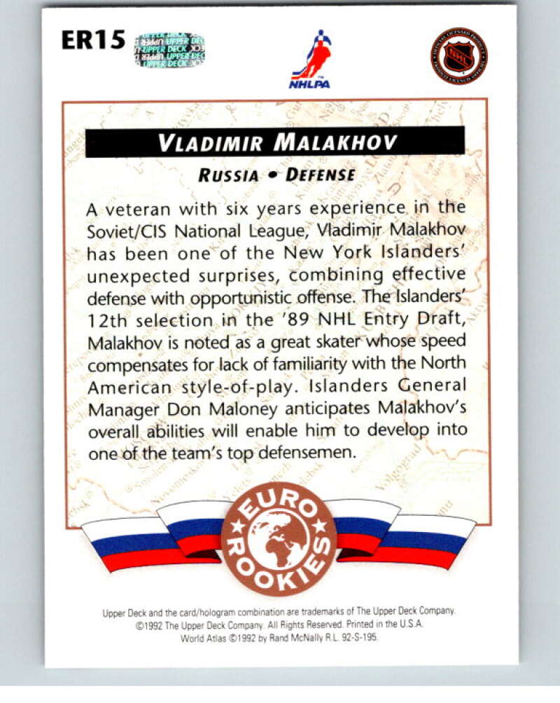 1992-93 Upper Deck Euro-Rookies #ER15 Vladimir Malakhov   V54451 Image 2