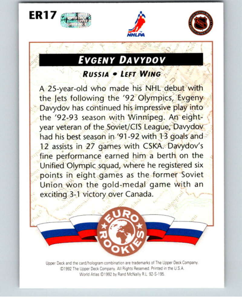 1992-93 Upper Deck Euro-Rookies #ER17 Evgeny Davydov  Winnipeg Jets  V54453 Image 2