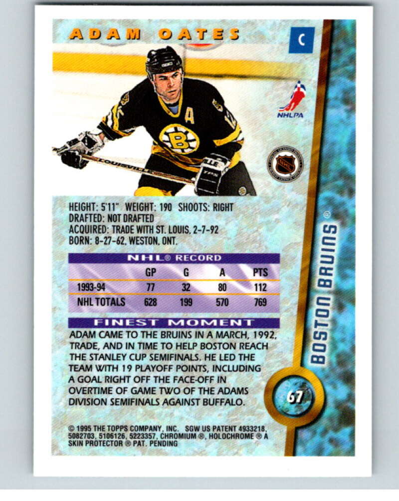 1994-95 Topps Finest #67 Adam Oates  Boston Bruins  V54568 Image 2