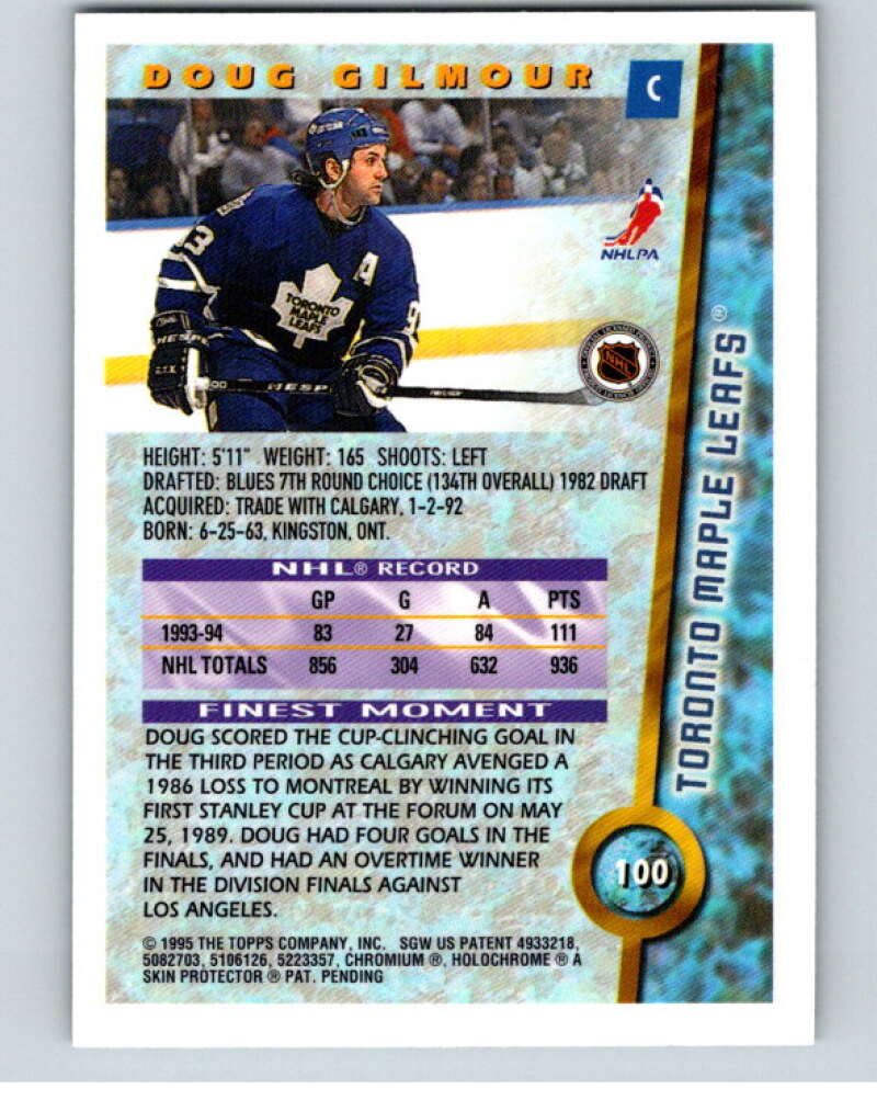 1994-95 Topps Finest #100 Doug Gilmour  Toronto Maple Leafs  V54572 Image 2