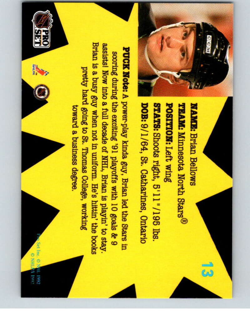 1991-92 Pro Set Puck Candy #13 Brian Bellows  Minnesota North Stars  V54611 Image 2