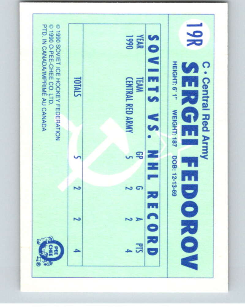 1990-91 O-Pee-Chee Red Army #19R Sergei Fedorov  V54656 Image 2
